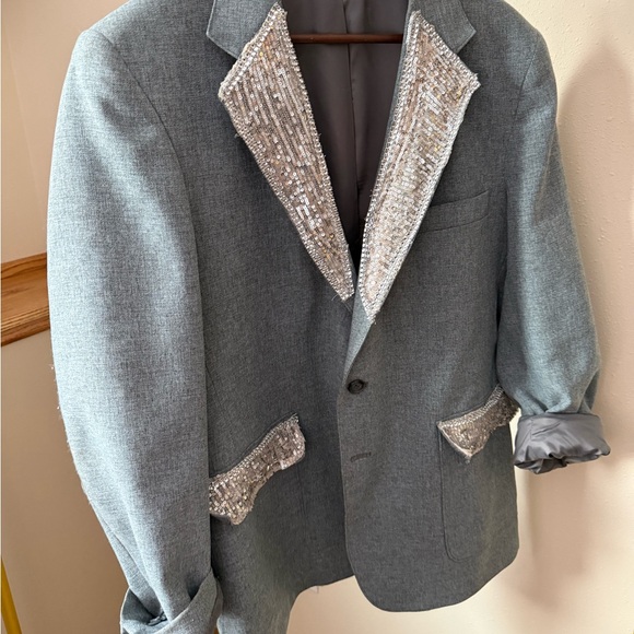 Upcycled Oversized Vintage Levi's Elegant Gray Suit Jacket with Silver Accents